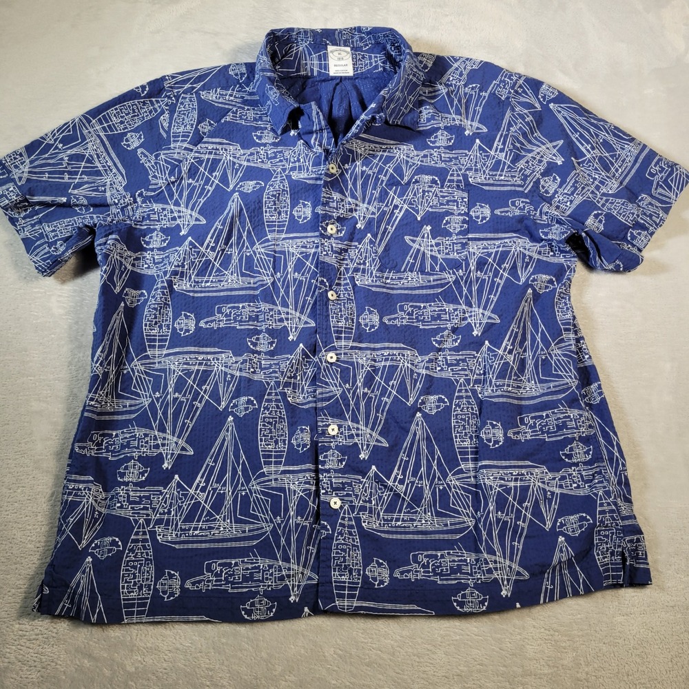 Brooks Brothers Shirt Mens XL Blue Nautical Sailboat Blueprint Button Down
